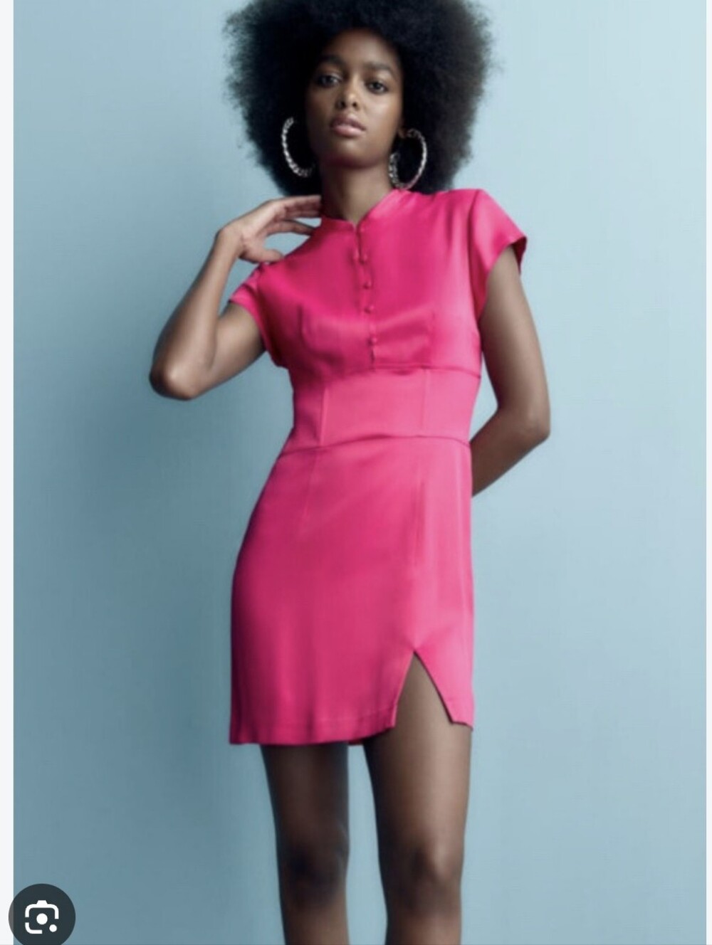NWT ZARA | Satin Dress mandarin collar fuchsia Pink Sz S